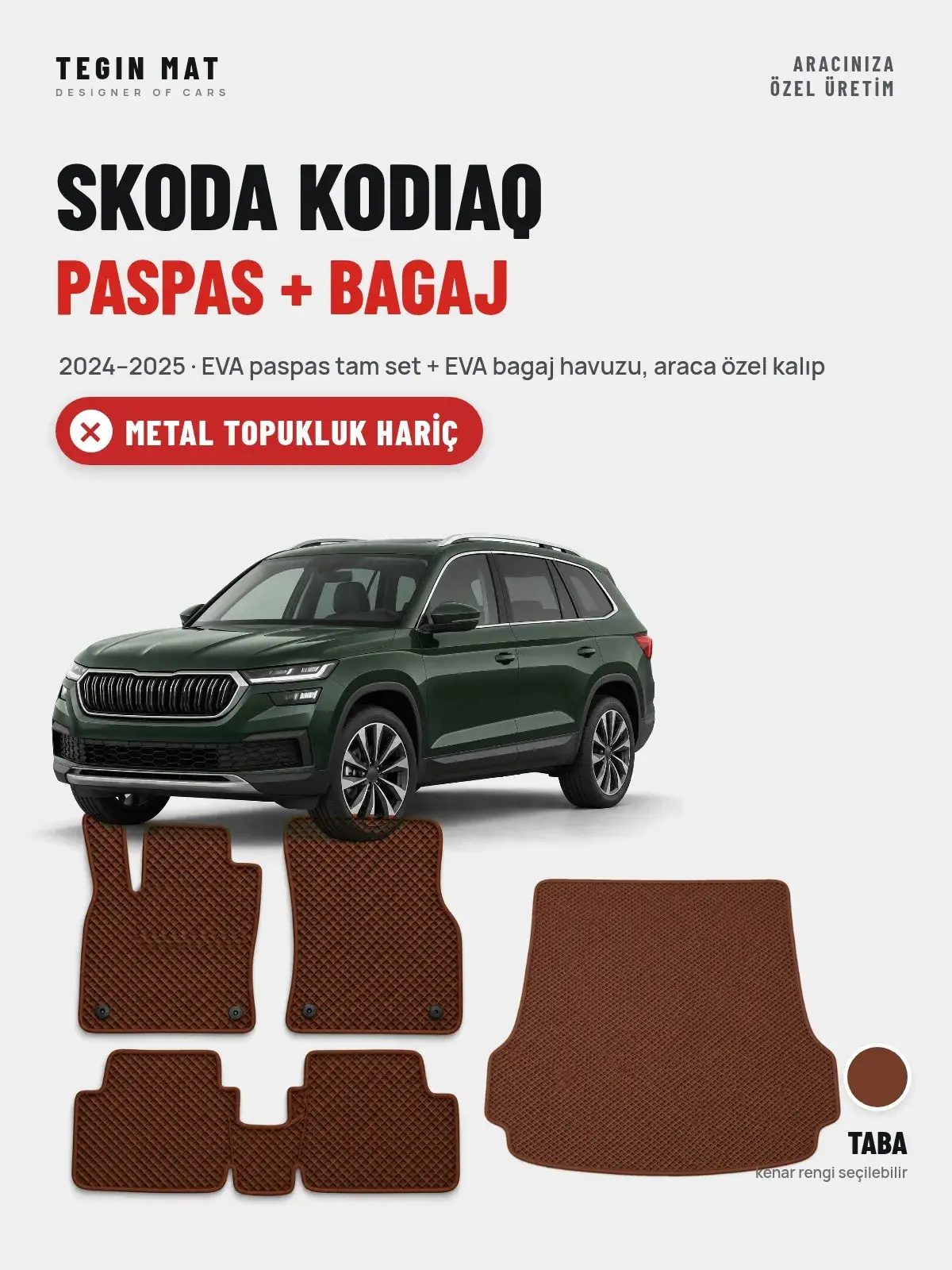 Skoda Kodiaq EVA Paspas + Bagaj Havuzu Seti (2024–2025) Taba – Metal Topukluk Hariç (1)