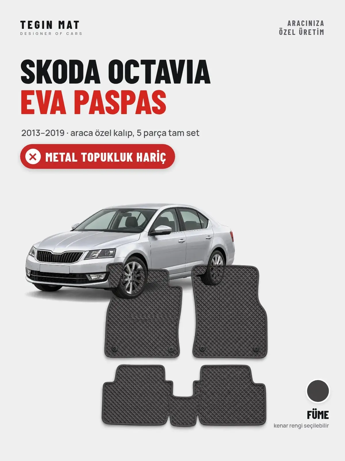 Skoda Octavia EVA Oto Paspas Tam Set (2013–2019) Füme – Metal Topukluk Hariç (1)