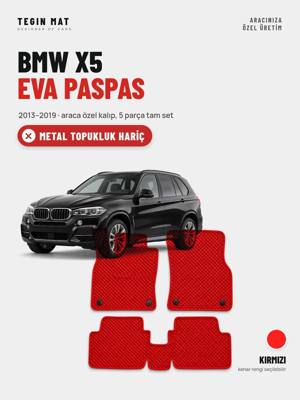 BMW X5 EVA Oto Paspas Tam Set (2013–2019) Kırmızı – Metal Topukluk Hariç (1)