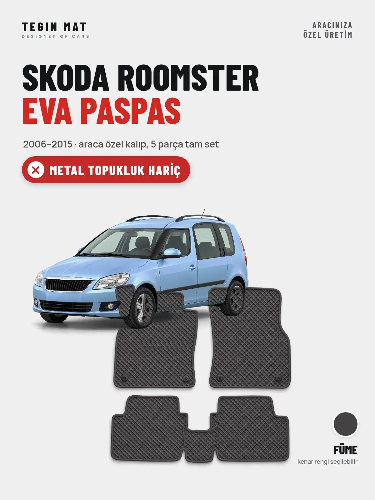 Skoda Roomster EVA Oto Paspas Tam Set (2006–2015) Füme – Metal Topukluk Hariç (1)