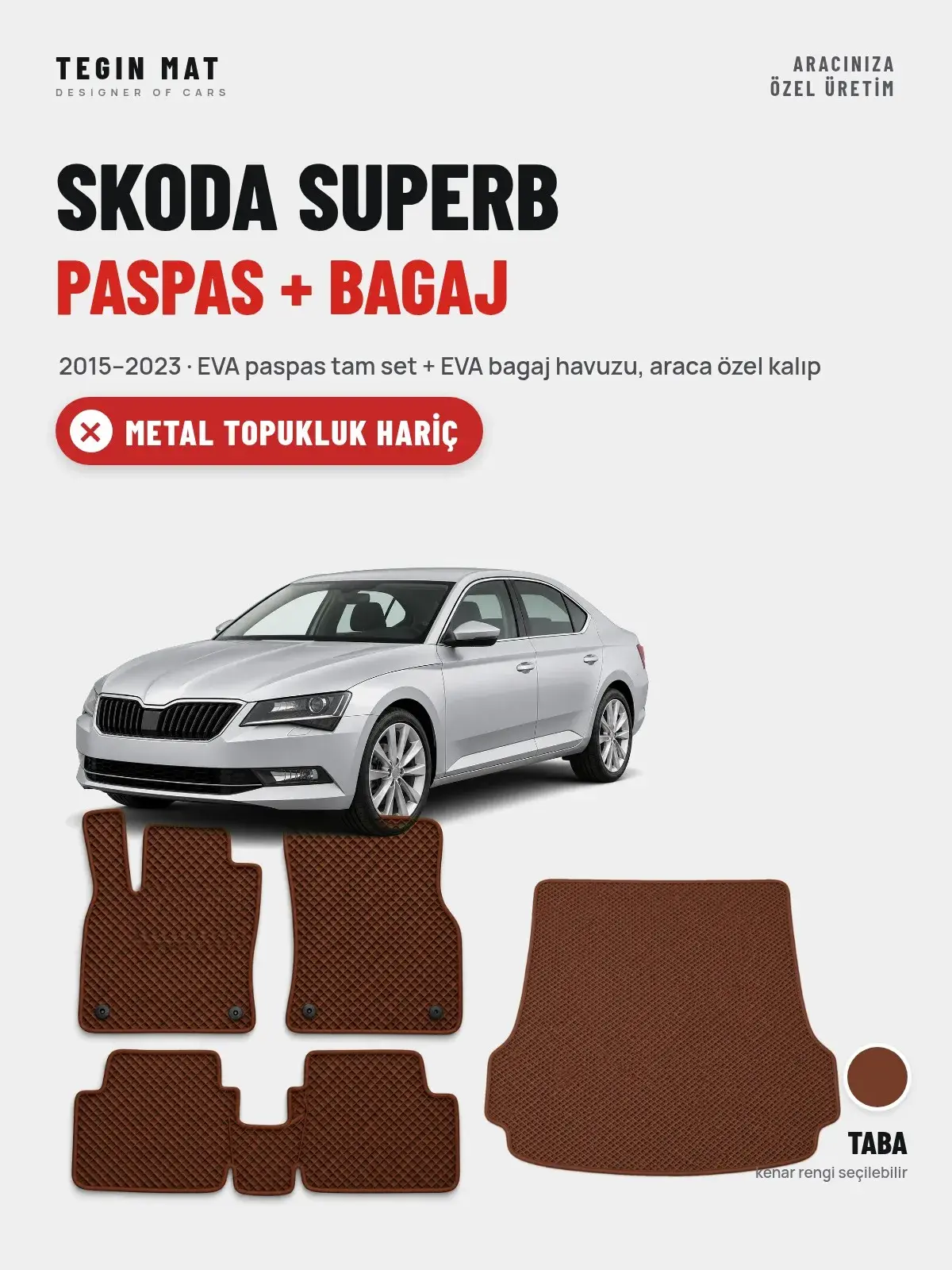 Skoda Superb EVA Paspas + Bagaj Havuzu Seti (2015–2023) Taba – Metal Topukluk Hariç (1)