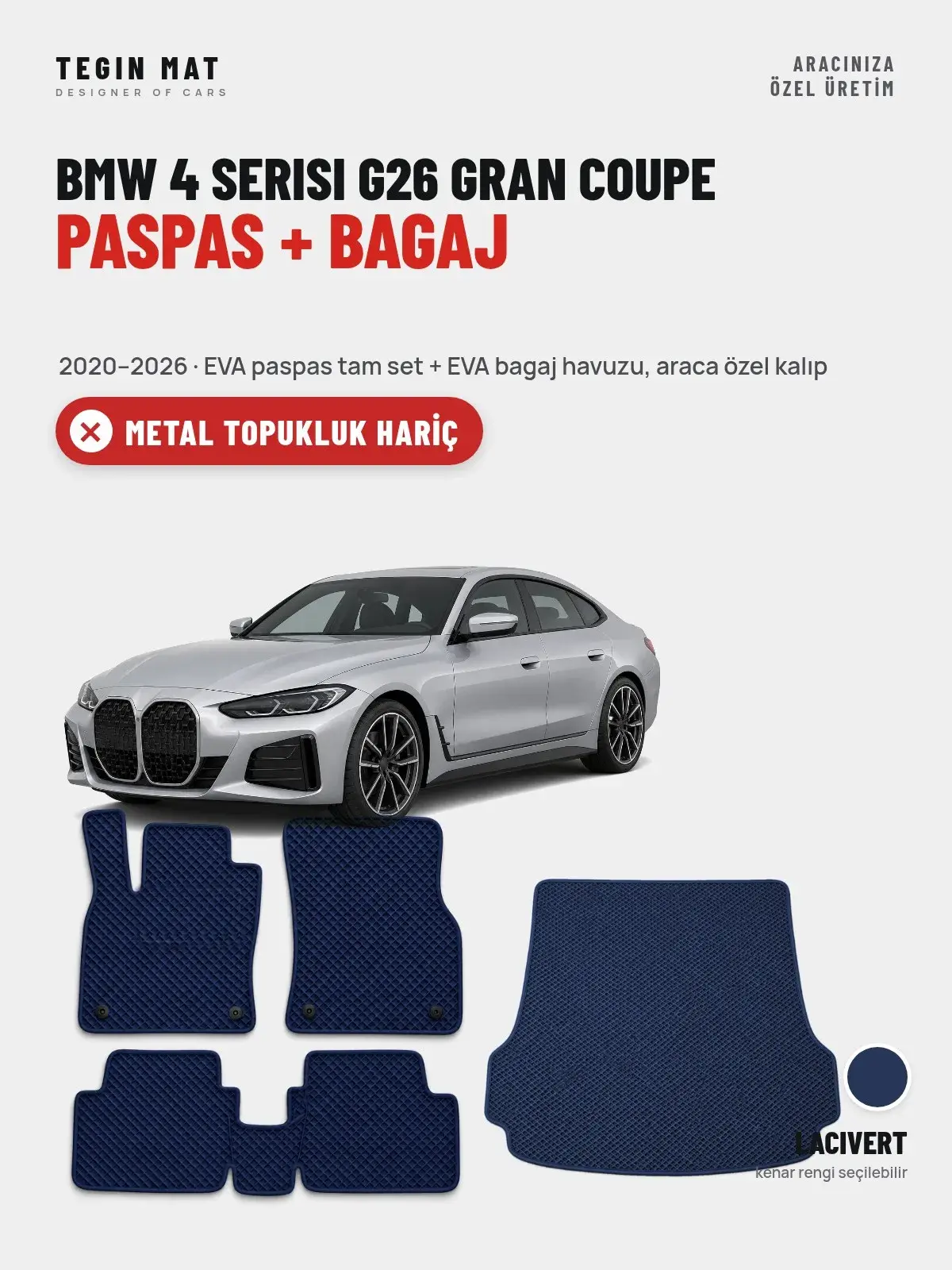 BMW 4 Serisi G26 Gran Coupe EVA Paspas + Bagaj Havuzu Seti (2020–2026) Lacivert – Metal Topukluk Hariç (1)