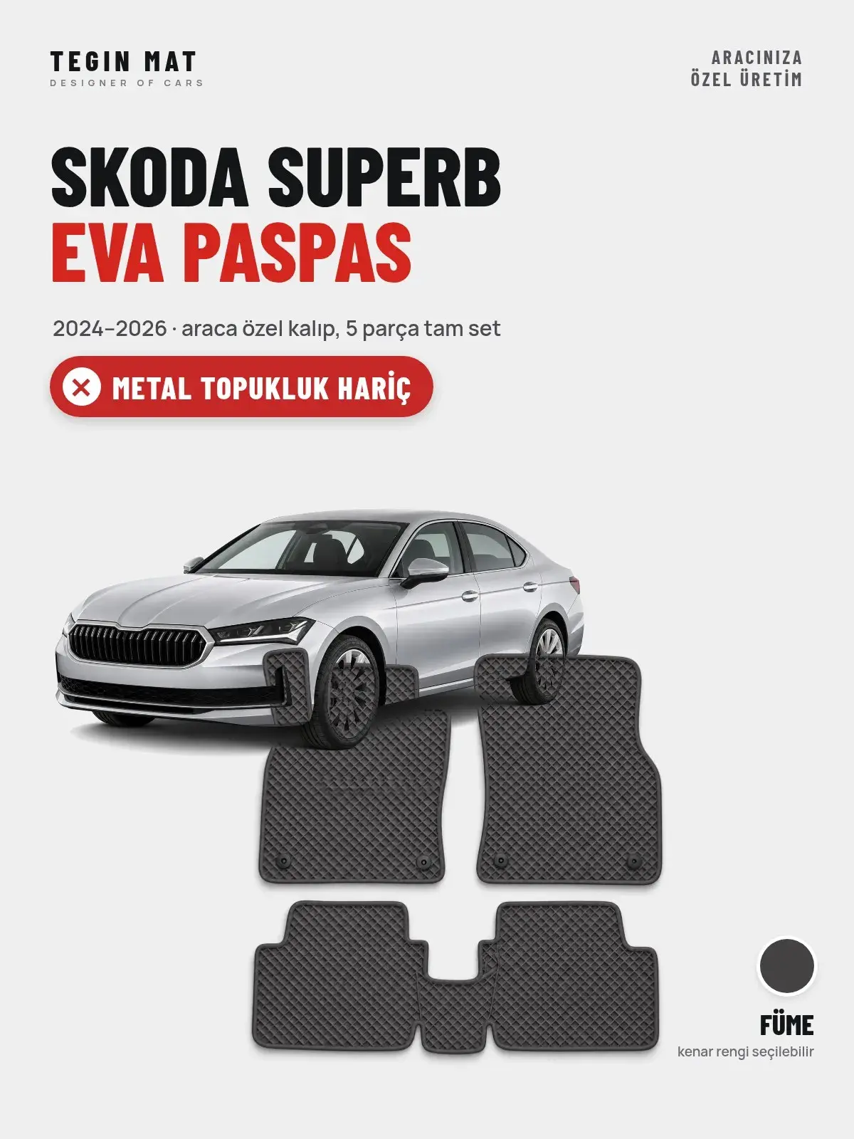 Skoda Superb EVA Oto Paspas Tam Set (2024–2026) Füme – Metal Topukluk Hariç (1)