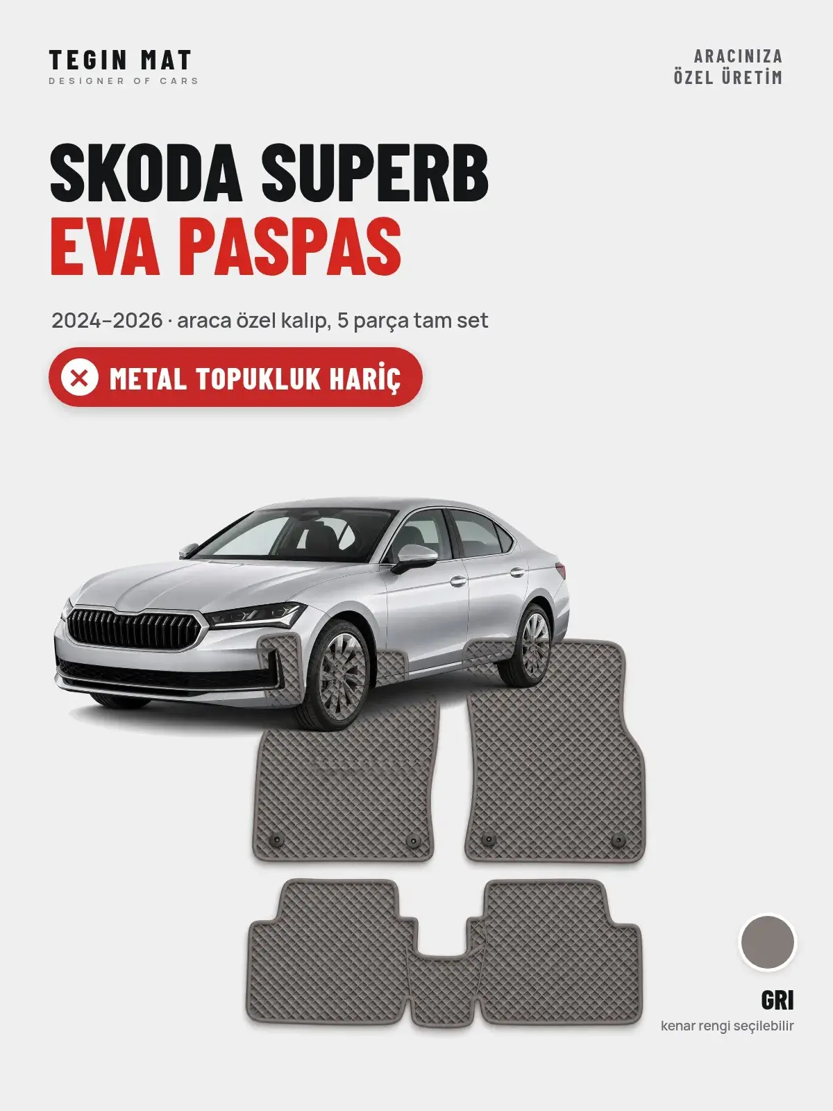 Skoda Superb EVA Oto Paspas Tam Set (2024–2026) Gri – Metal Topukluk Hariç (1)