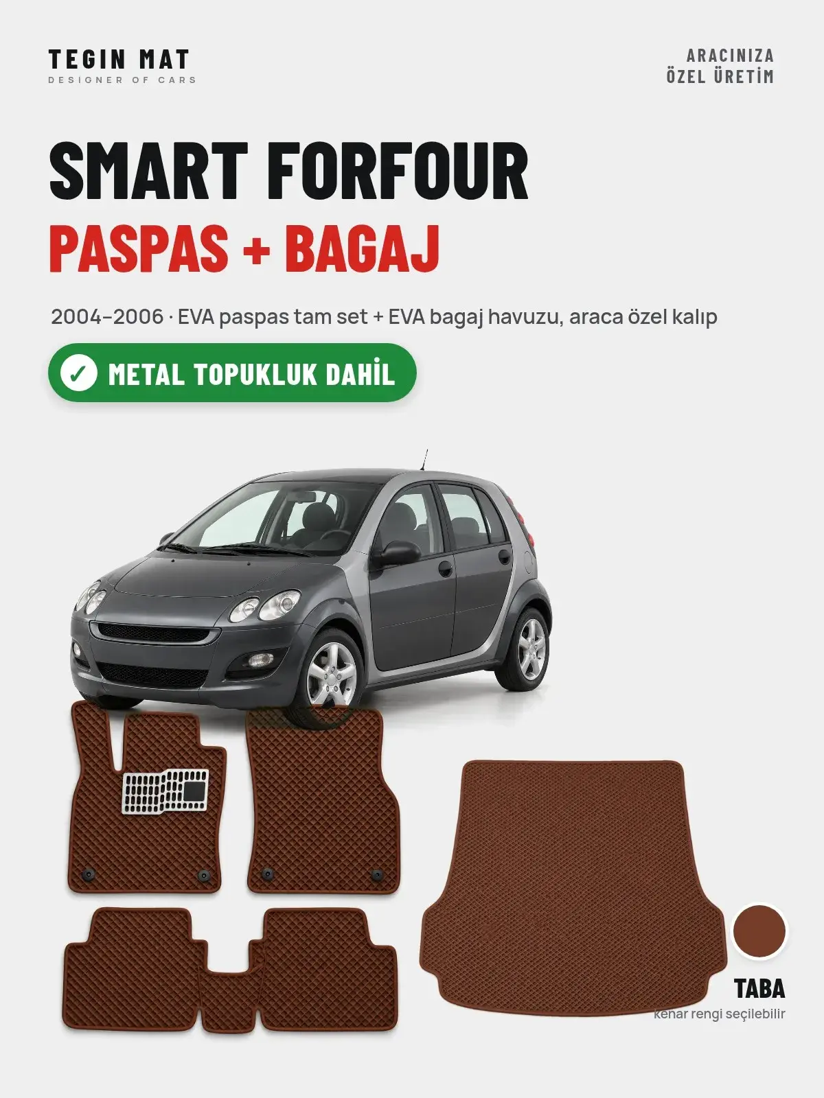 Smart Forfour EVA Paspas + Bagaj Havuzu Seti (2004–2006) Taba – Metal Topukluk Dahil (1)