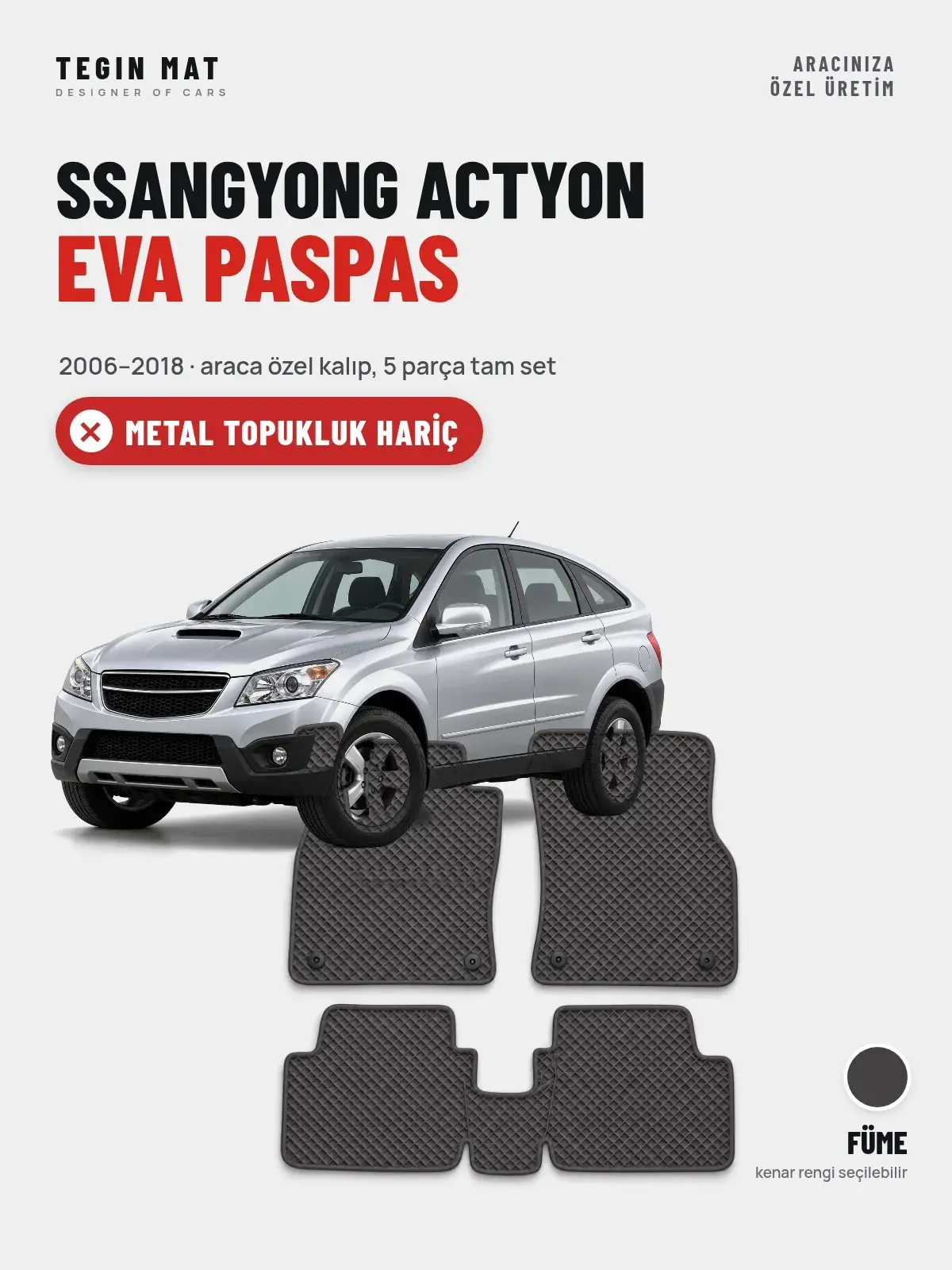 SsangYong Actyon EVA Oto Paspas Tam Set (2006–2018) Füme – Metal Topukluk Hariç (1)