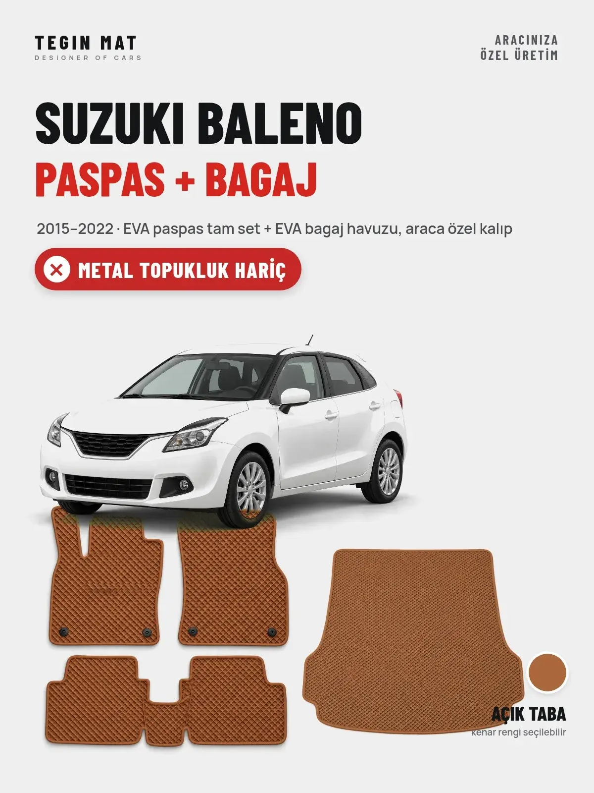Suzuki Baleno EVA Paspas + Bagaj Havuzu Seti (2015–2022) Açık Taba – Metal Topukluk Hariç (1)