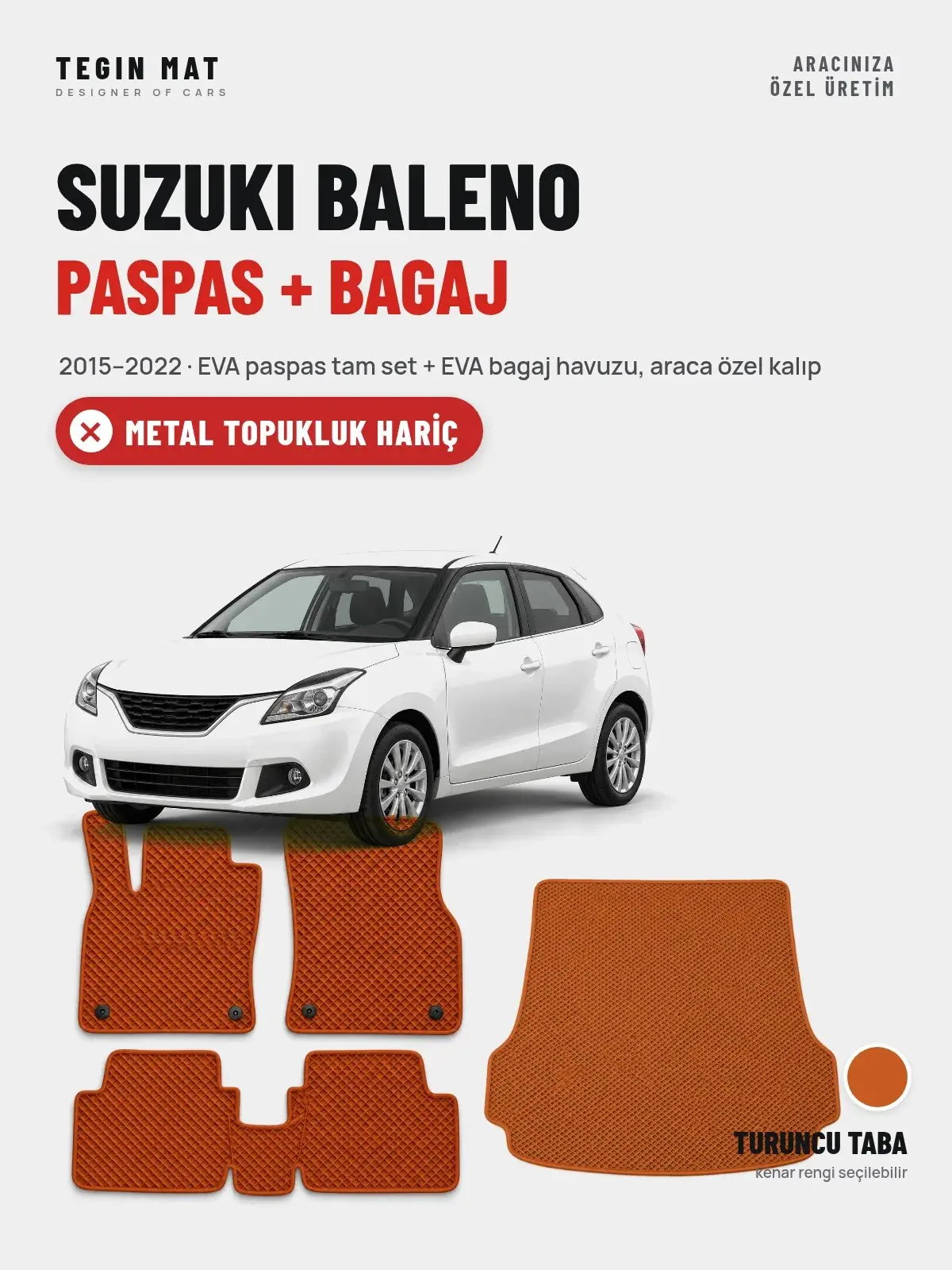 Suzuki Baleno EVA Paspas + Bagaj Havuzu Seti (2015–2022) Turuncu Taba – Metal Topukluk Hariç (1)