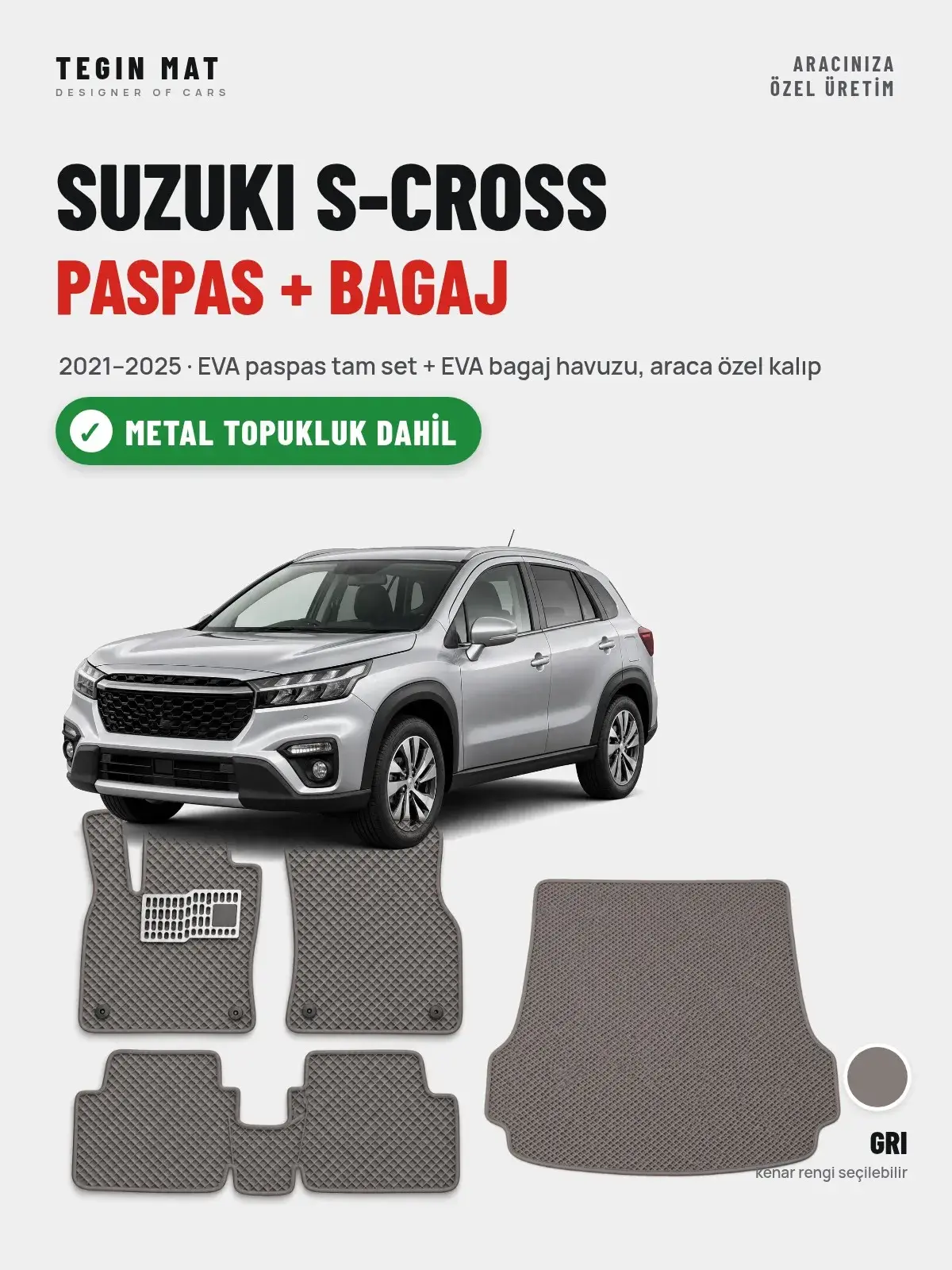 Suzuki S-Cross EVA Paspas + Bagaj Havuzu Seti (2021–2025) Gri – Metal Topukluk Dahil (1)