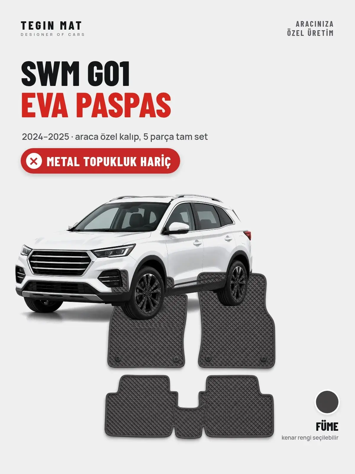 SWM G01 EVA Oto Paspas Tam Set (2024–2025) Füme – Metal Topukluk Hariç (1)