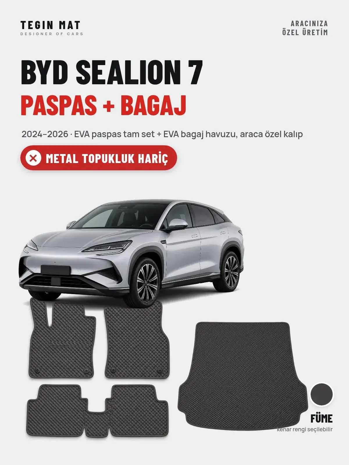 BYD Sealion 7 EVA Paspas + Bagaj Havuzu Seti (2024–2026) Füme – Metal Topukluk Hariç (1)