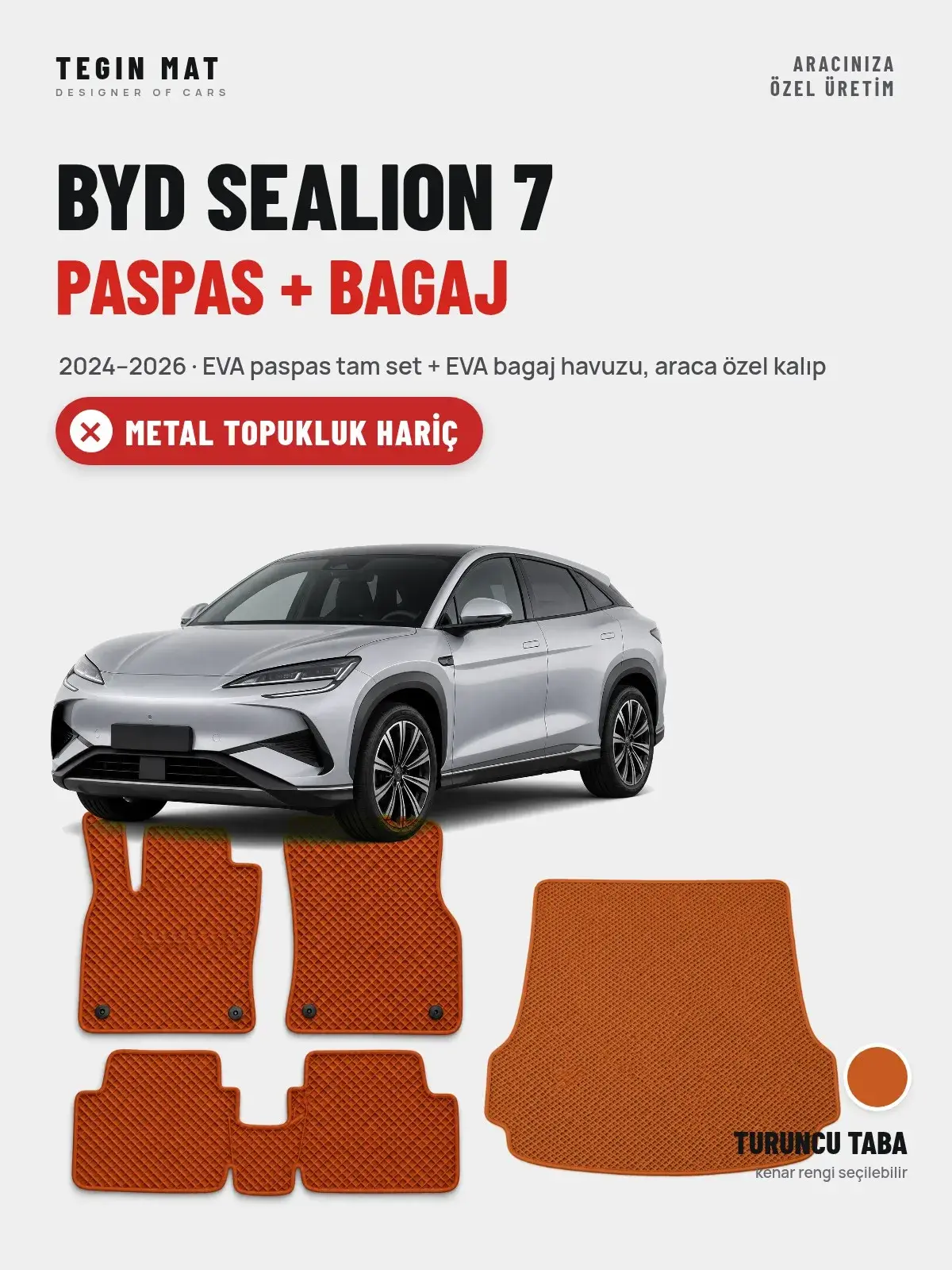BYD Sealion 7 EVA Paspas + Bagaj Havuzu Seti (2024–2026) Turuncu Taba – Metal Topukluk Hariç (1)