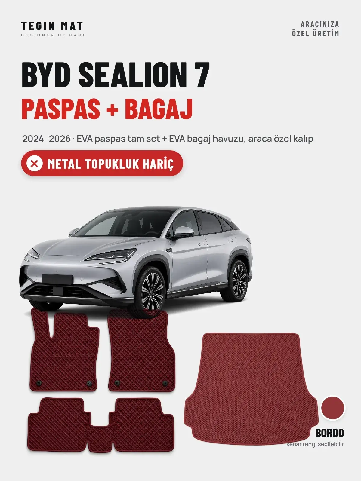 BYD Sealion 7 EVA Paspas + Bagaj Havuzu Seti (2024–2026) Bordo – Metal Topukluk Hariç (1)