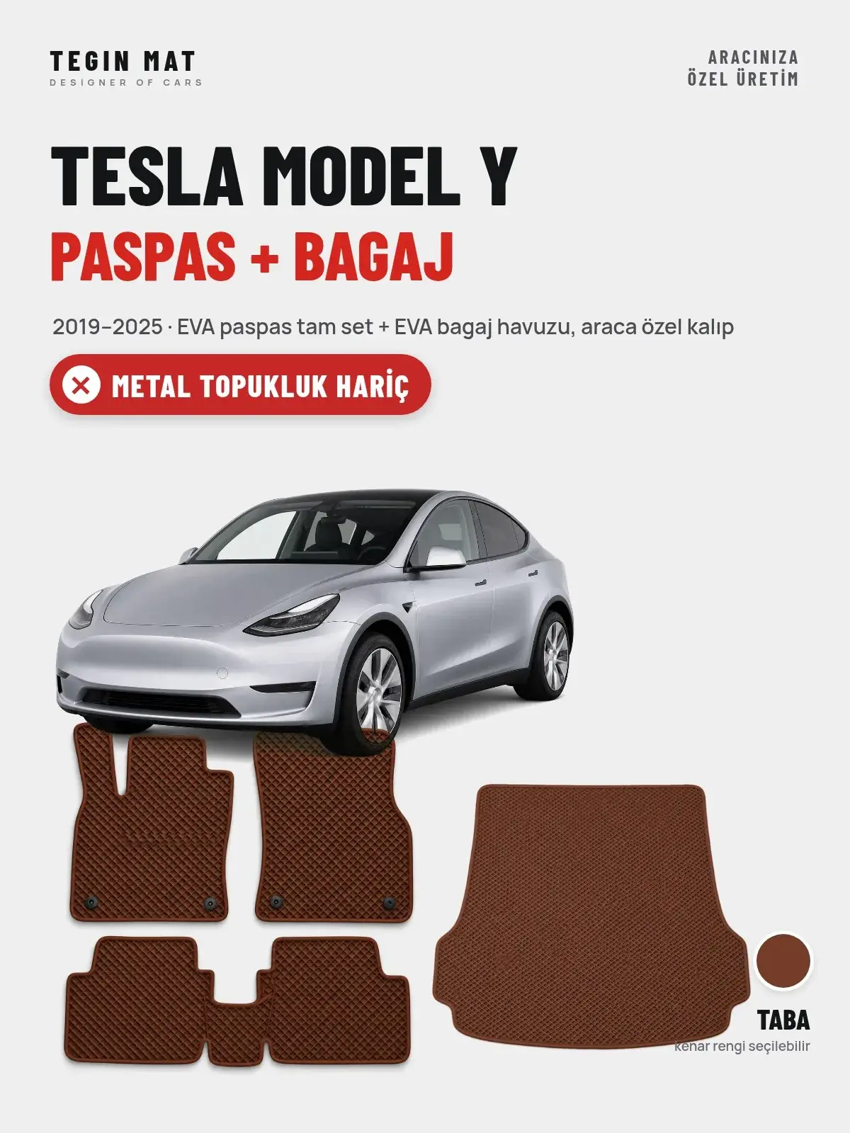 Tesla Model Y EVA Paspas + Bagaj Havuzu Seti (2019–2025) Taba – Metal Topukluk Hariç (1)