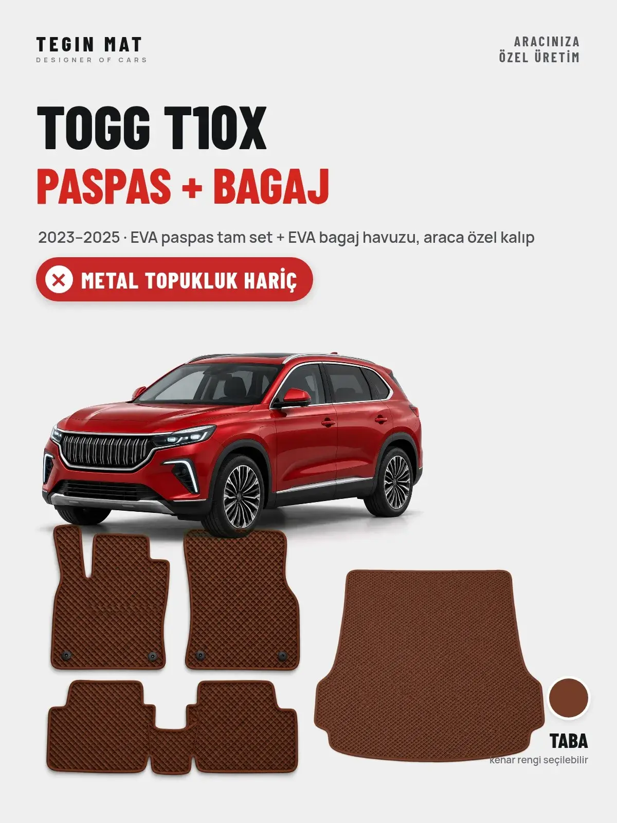 Togg T10X EVA Paspas + Bagaj Havuzu Seti (2023–2025) Taba – Metal Topukluk Hariç (1)