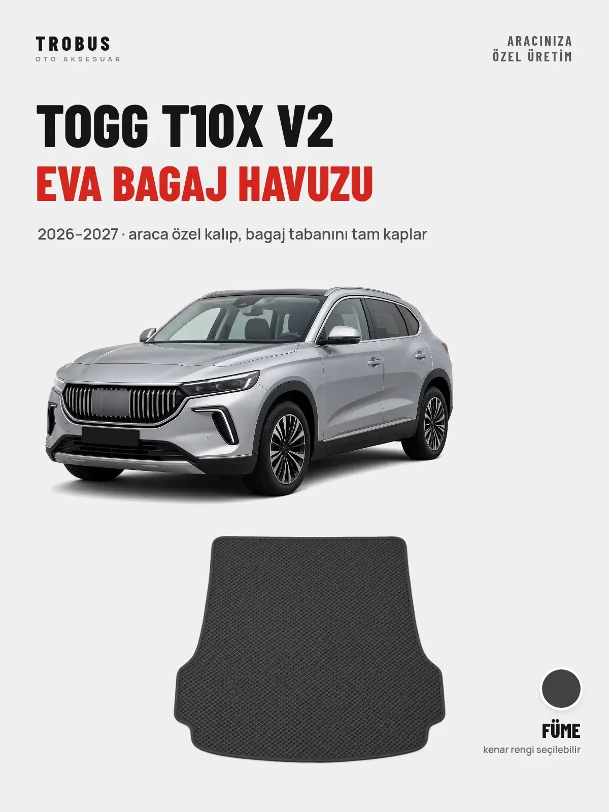 Togg T10X V2 EVA Bagaj Havuzu (2026–2027) Füme – Araca Özel Kalıp (1)