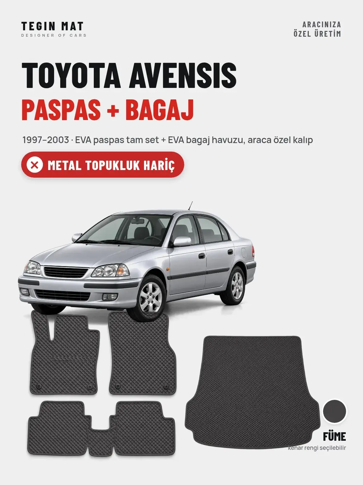Toyota Avensis EVA Paspas + Bagaj Havuzu Seti (1997–2003) Füme – Metal Topukluk Hariç (1)