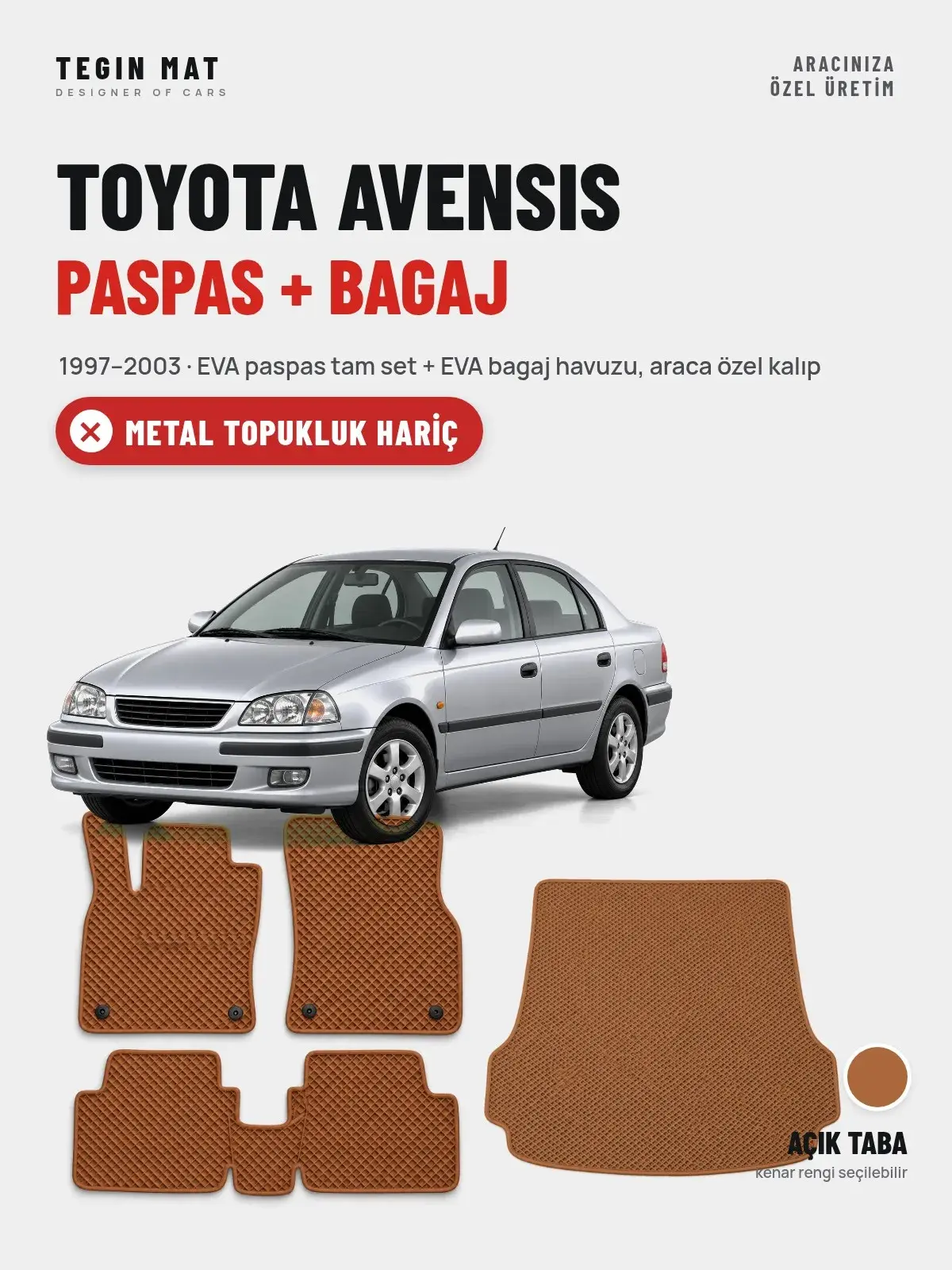 Toyota Avensis EVA Paspas + Bagaj Havuzu Seti (1997–2003) Açık Taba – Metal Topukluk Hariç (1)