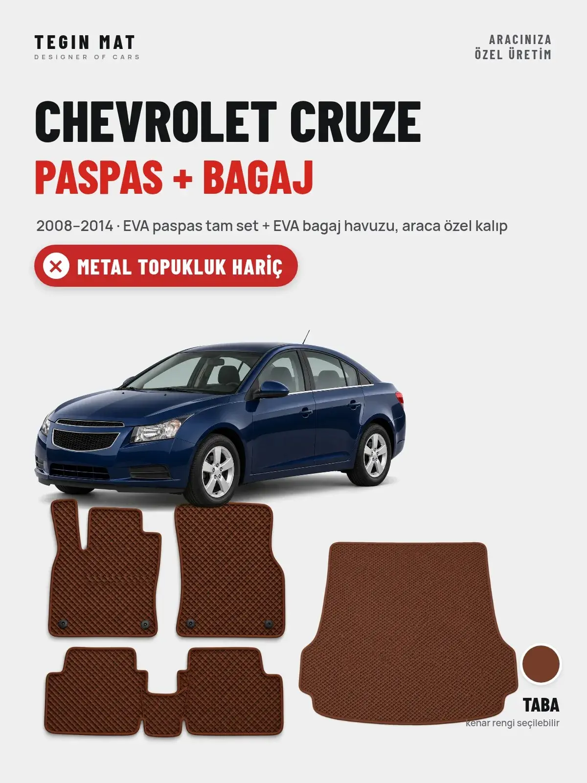 Chevrolet Cruze EVA Paspas + Bagaj Havuzu Seti (2008–2014) Taba – Metal Topukluk Hariç (1)