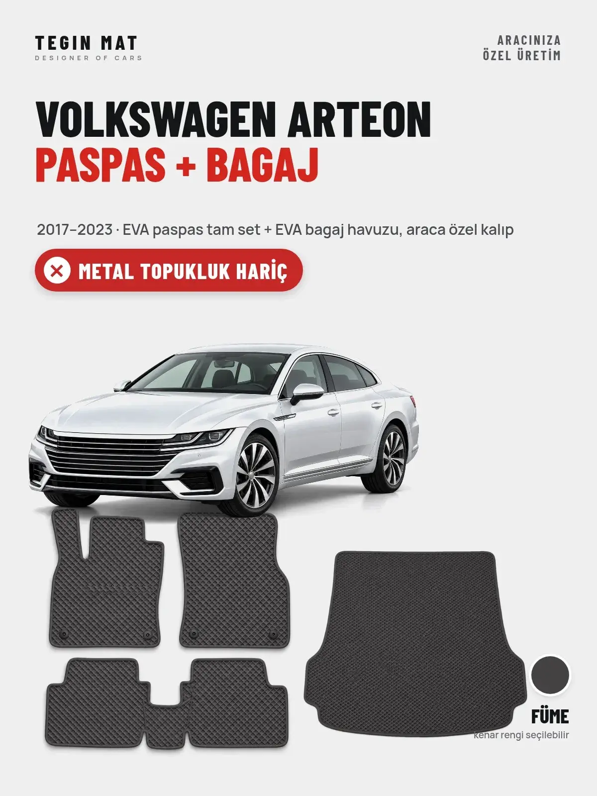 Volkswagen Arteon EVA Paspas + Bagaj Havuzu Seti (2017–2023) Füme – Metal Topukluk Hariç (1)