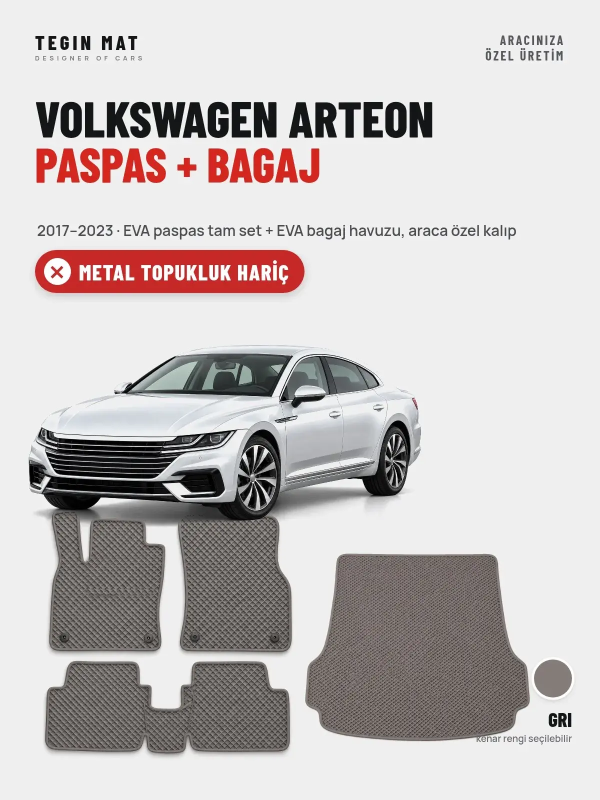 Volkswagen Arteon EVA Paspas + Bagaj Havuzu Seti (2017–2023) Gri – Metal Topukluk Hariç (1)