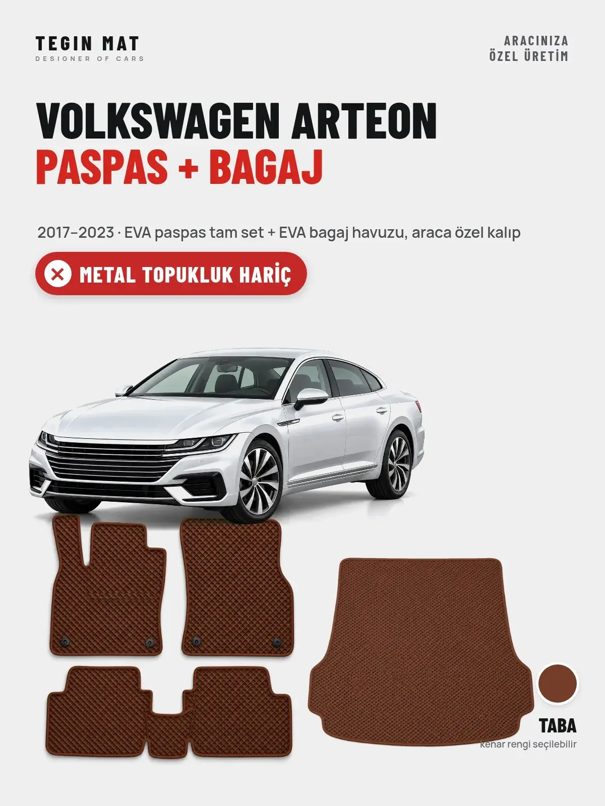 Volkswagen Arteon EVA Paspas + Bagaj Havuzu Seti (2017–2023) Taba – Metal Topukluk Hariç (1)