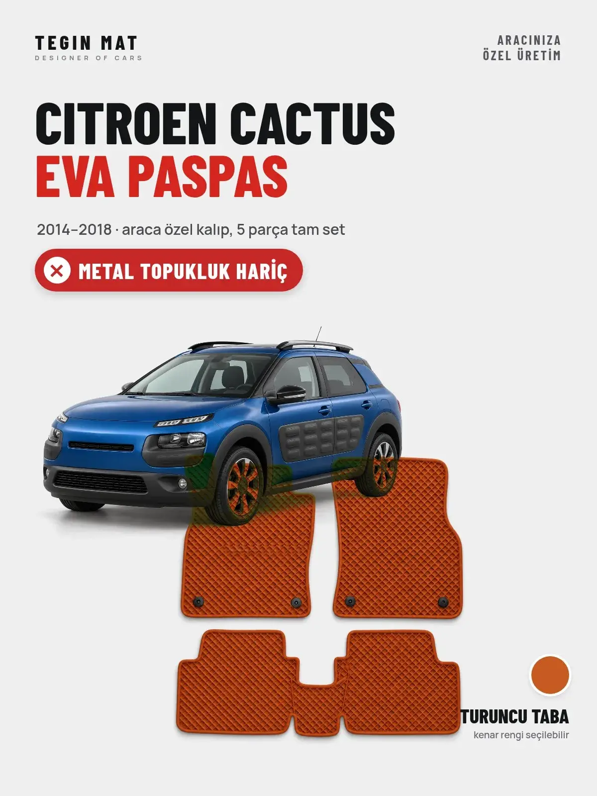 Citroen Cactus EVA Oto Paspas Tam Set (2014–2018) Turuncu Taba – Metal Topukluk Hariç (1)