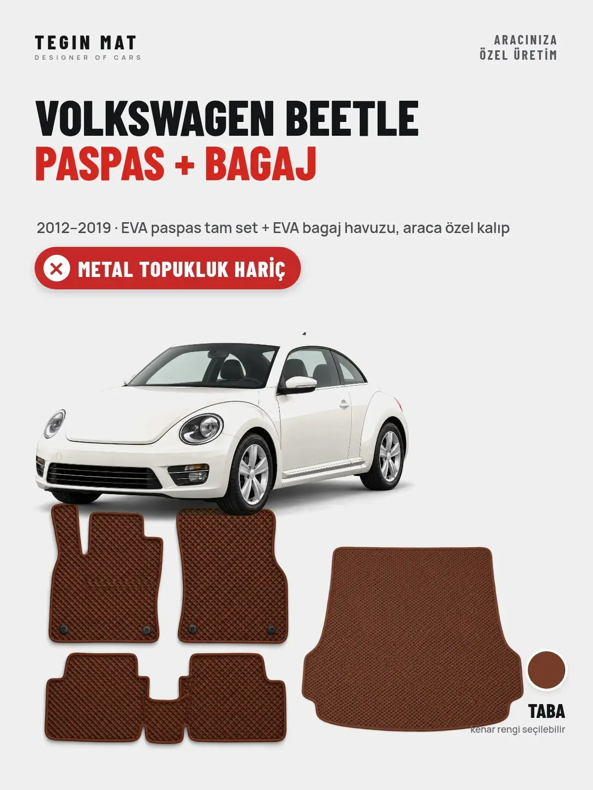 Volkswagen Beetle EVA Paspas + Bagaj Havuzu Seti (2012–2019) Taba – Metal Topukluk Hariç (1)