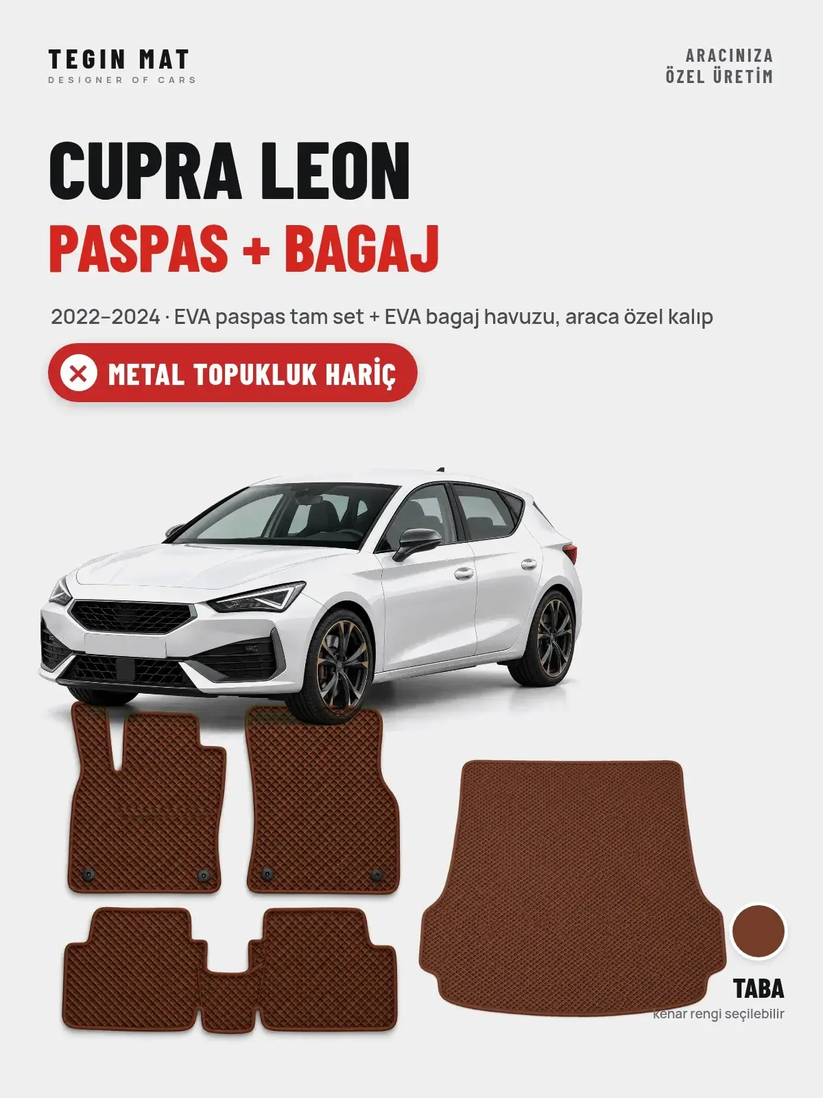Cupra Leon EVA Paspas + Bagaj Havuzu Seti (2022–2024) Taba – Metal Topukluk Hariç (1)