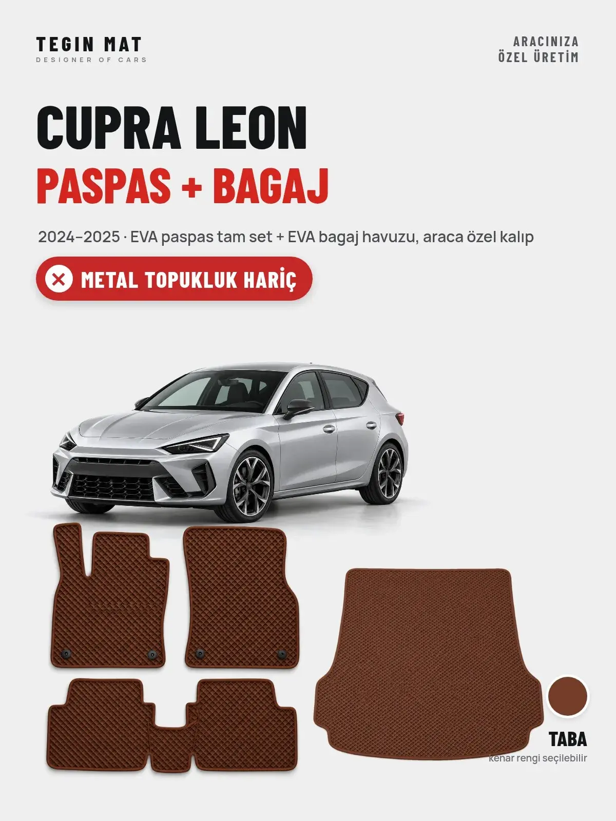 Cupra Leon EVA Paspas + Bagaj Havuzu Seti (2024–2025) Taba – Metal Topukluk Hariç (1)
