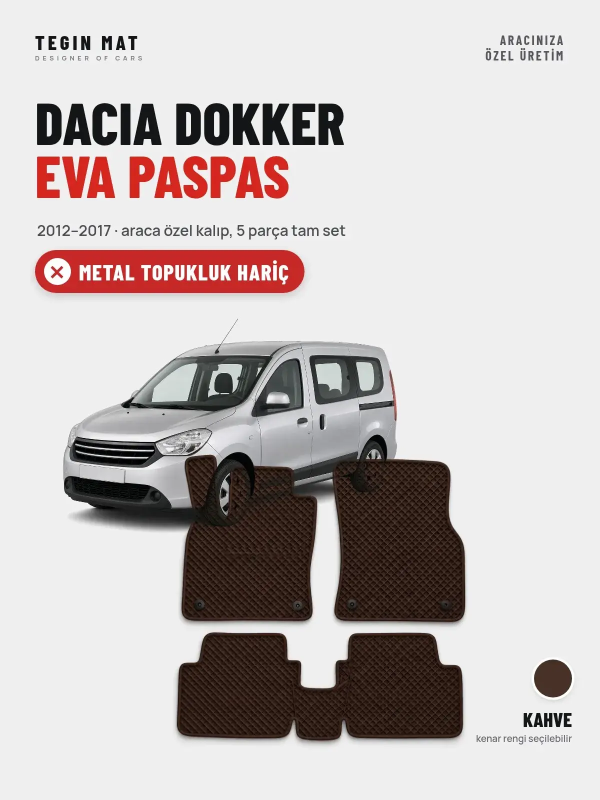 Dacia Dokker EVA Oto Paspas Tam Set (2012–2017) Kahve – Metal Topukluk Hariç (1)