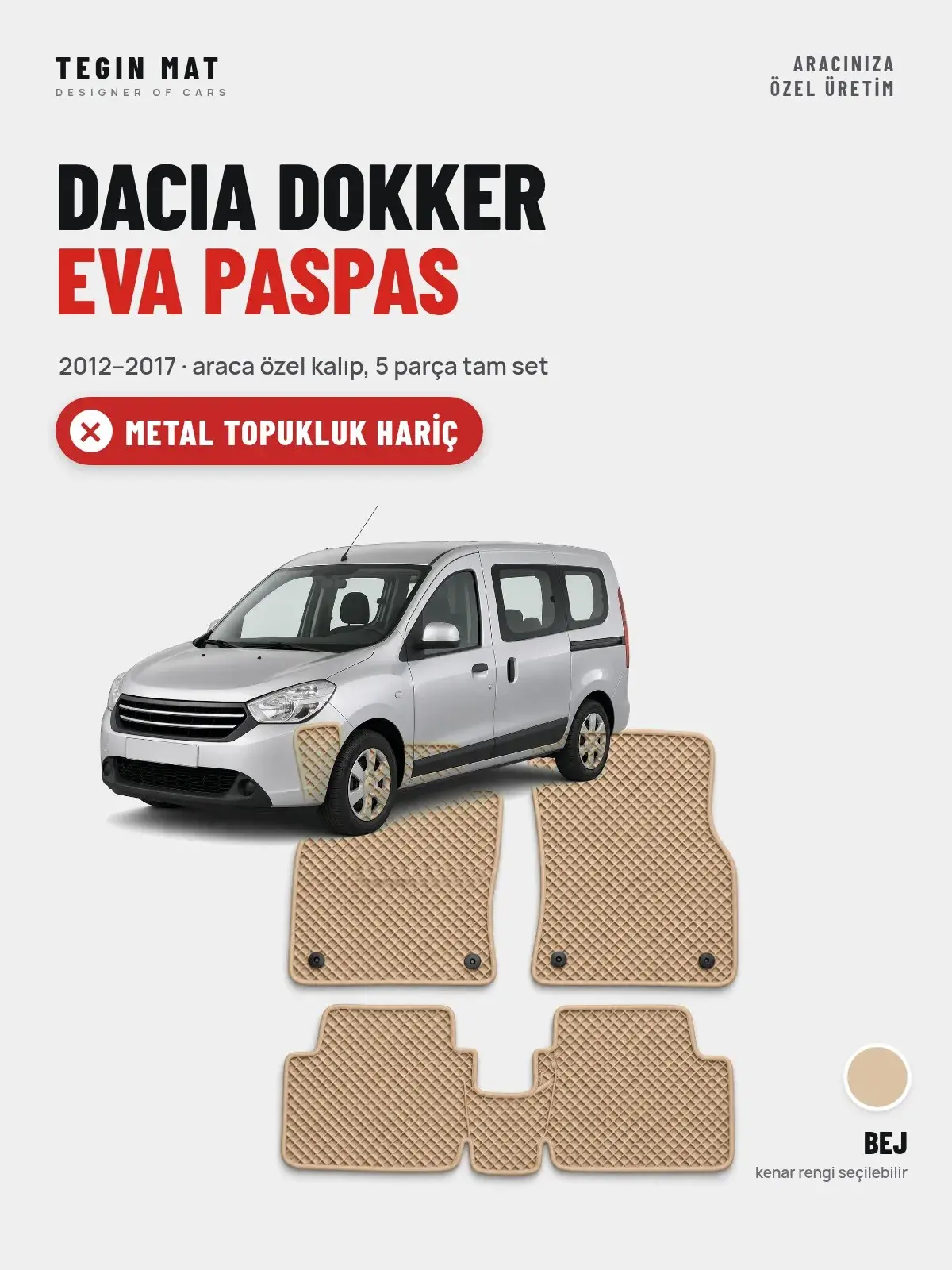 Dacia Dokker EVA Oto Paspas Tam Set (2012–2017) Bej – Metal Topukluk Hariç (1)