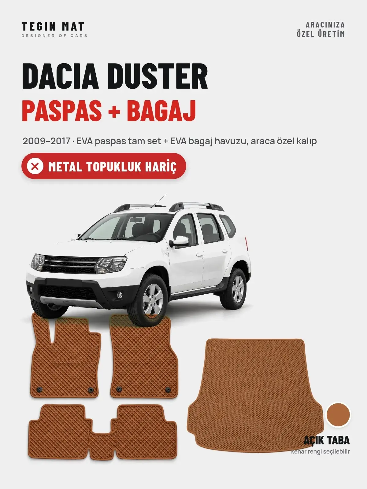 Dacia Duster EVA Paspas + Bagaj Havuzu Seti (2009–2017) Açık Taba – Metal Topukluk Hariç (1)