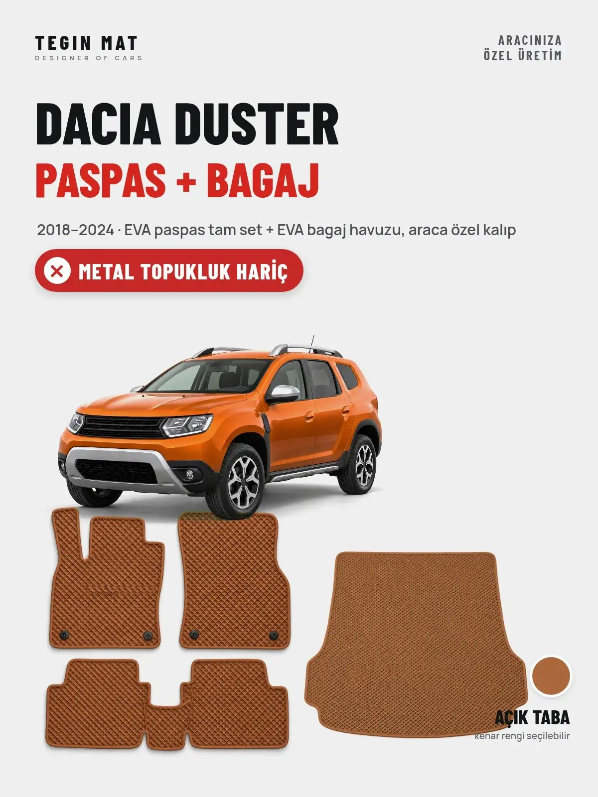 Dacia Duster EVA Paspas + Bagaj Havuzu Seti (2018–2024) Açık Taba – Metal Topukluk Hariç (1)