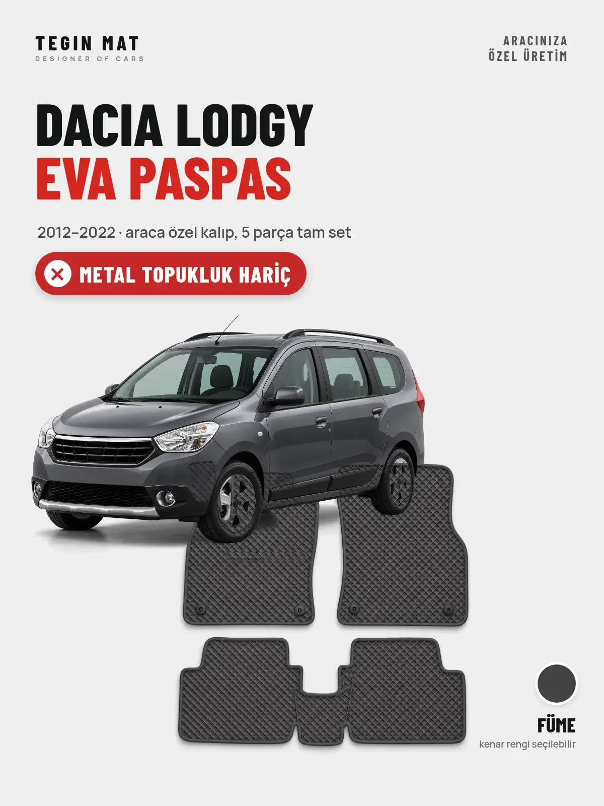 Dacia Lodgy EVA Oto Paspas Tam Set (2012–2022) Füme – Metal Topukluk Hariç (1)