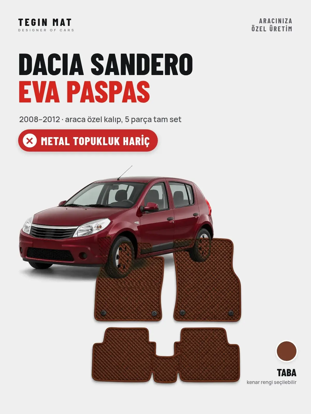 Dacia Sandero EVA Oto Paspas Tam Set (2008–2012) Taba – Metal Topukluk Hariç (1)