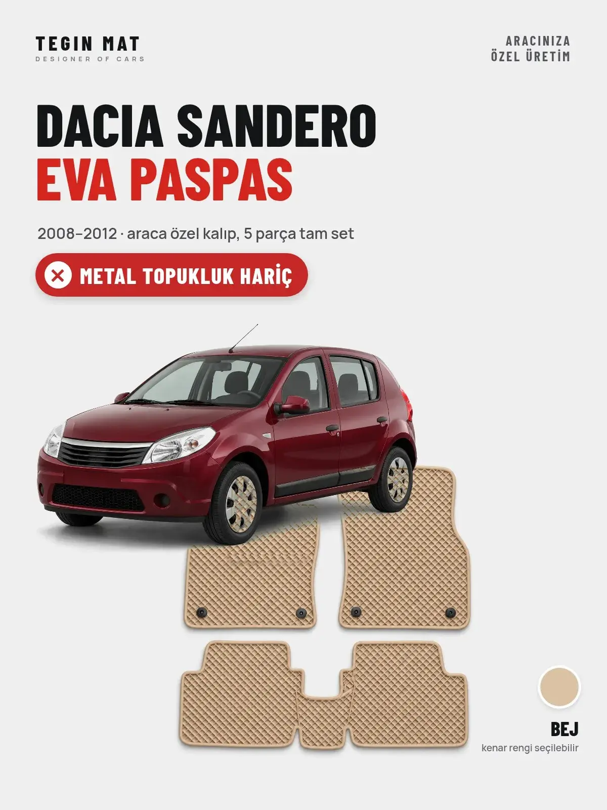 Dacia Sandero EVA Oto Paspas Tam Set (2008–2012) Bej – Metal Topukluk Hariç (1)