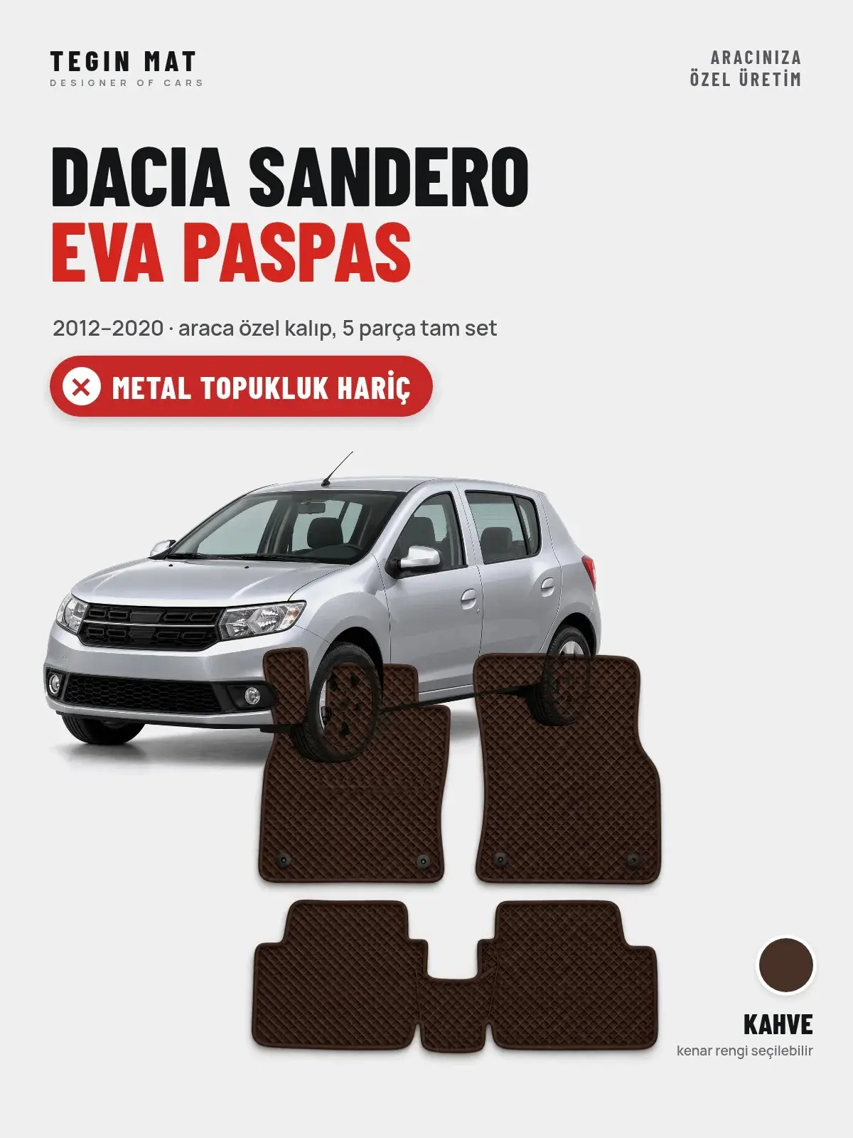 Dacia Sandero EVA Oto Paspas Tam Set (2012–2020) Kahve – Metal Topukluk Hariç (1)