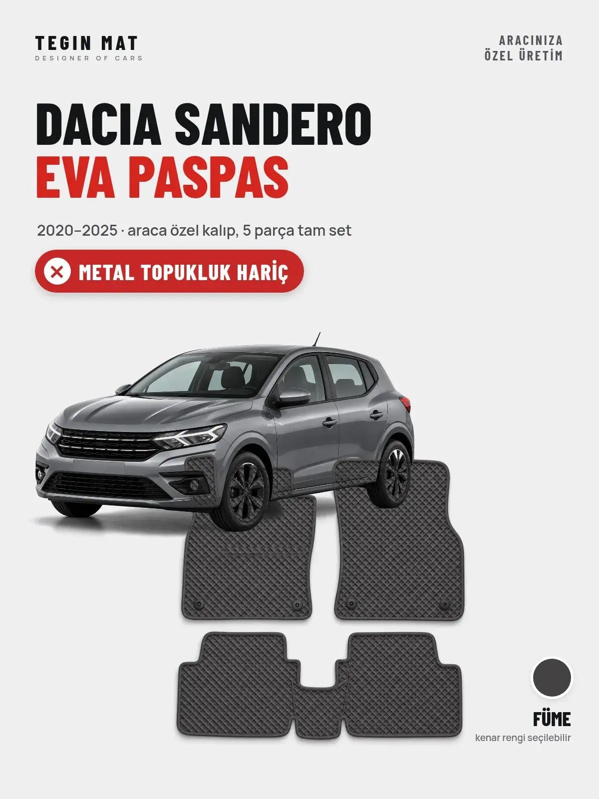 Dacia Sandero EVA Oto Paspas Tam Set (2020–2025) Füme – Metal Topukluk Hariç (1)