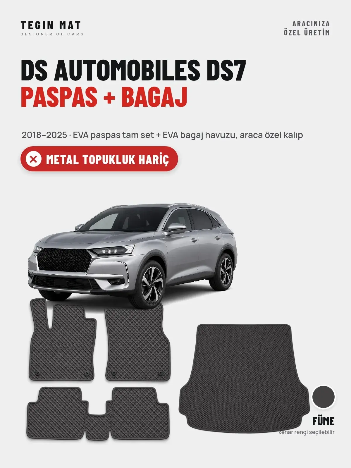 DS Automobiles DS7 EVA Paspas + Bagaj Havuzu Seti (2018–2025) Füme – Metal Topukluk Hariç (1)