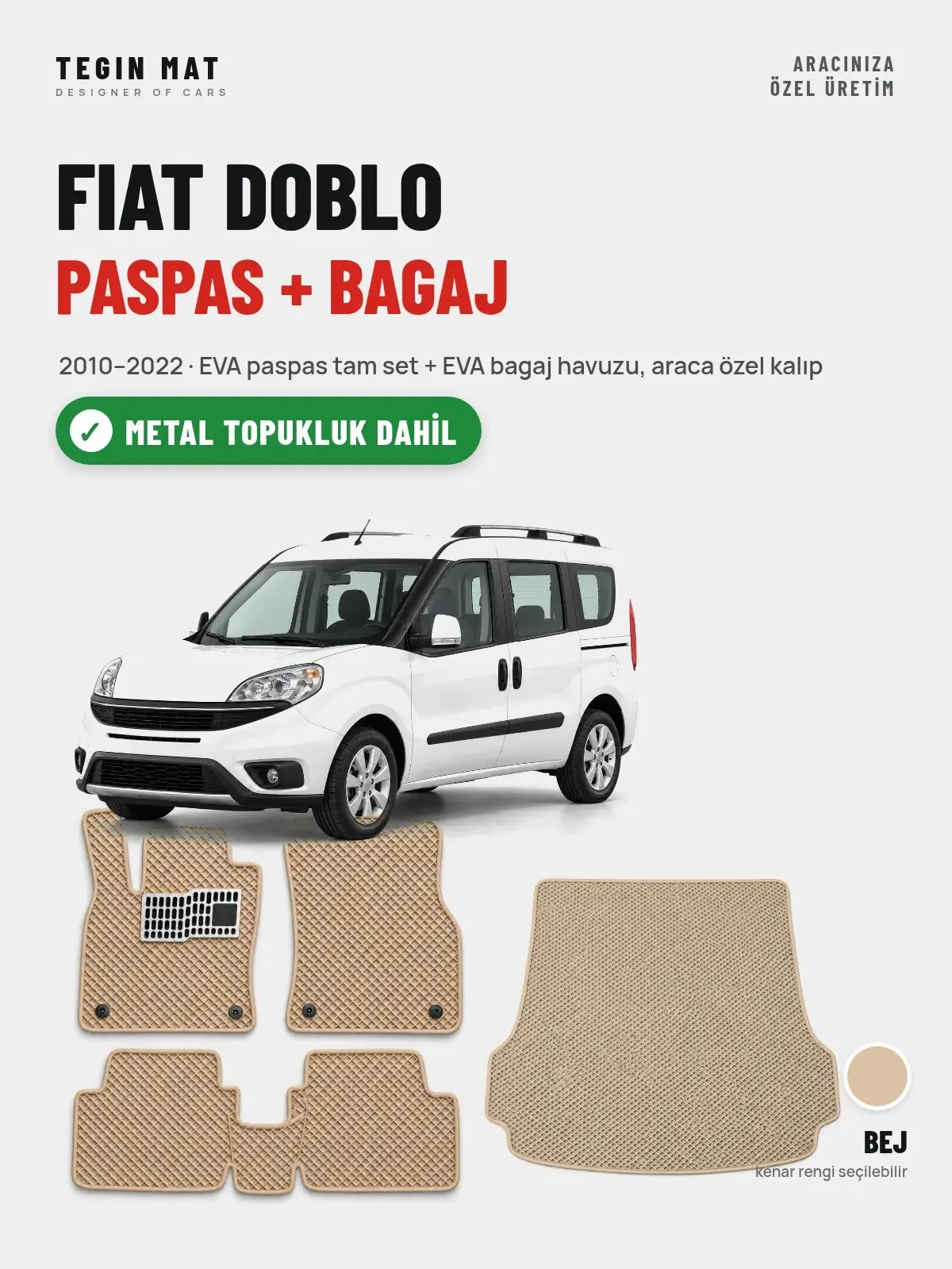 Fiat Doblo EVA Paspas + Bagaj Havuzu Seti (2010–2022) Bej – Metal Topukluk Dahil (1)