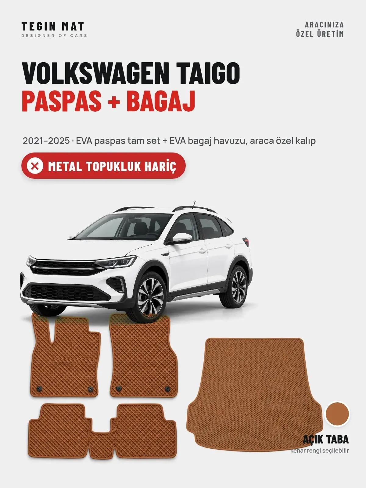 Volkswagen Taigo EVA Paspas + Bagaj Havuzu Seti (2021–2025) Açık Taba – Metal Topukluk Hariç (1)