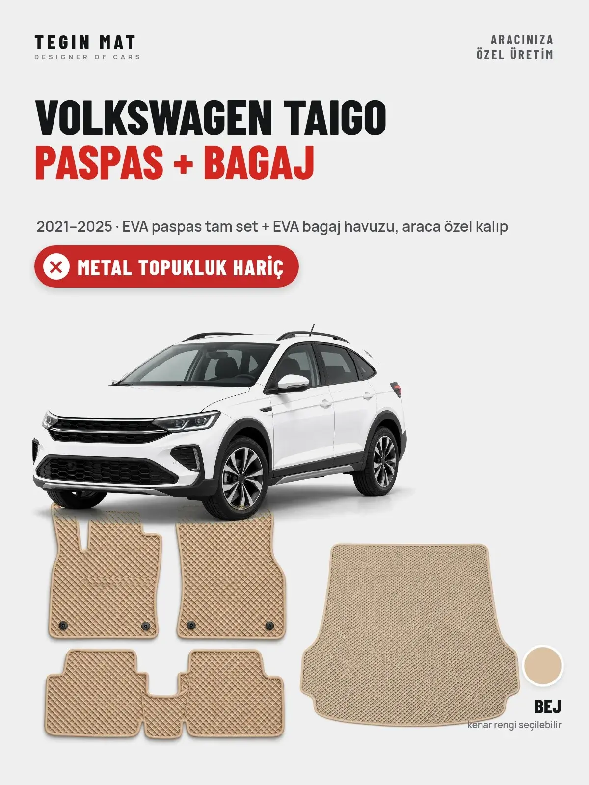 Volkswagen Taigo EVA Paspas + Bagaj Havuzu Seti (2021–2025) Bej – Metal Topukluk Hariç (1)