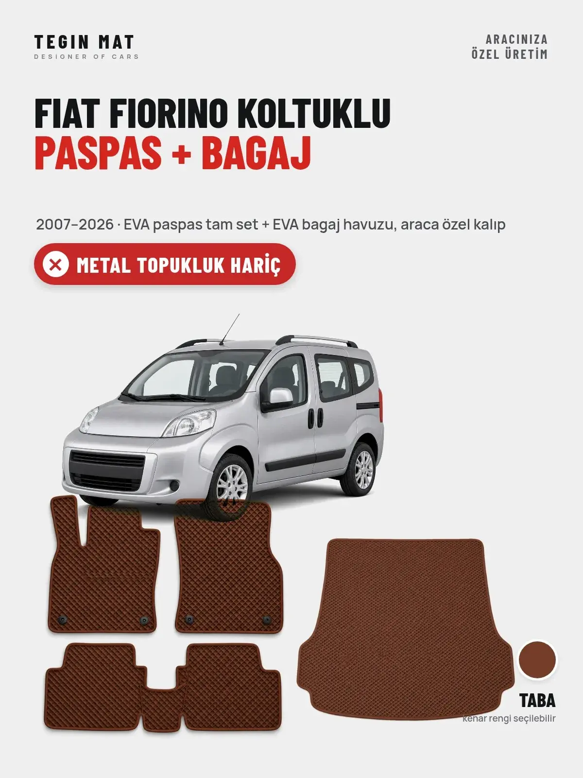 Fiat Fiorino Koltuklu EVA Paspas + Bagaj Havuzu Seti (2007–2026) Taba – Metal Topukluk Hariç (1)
