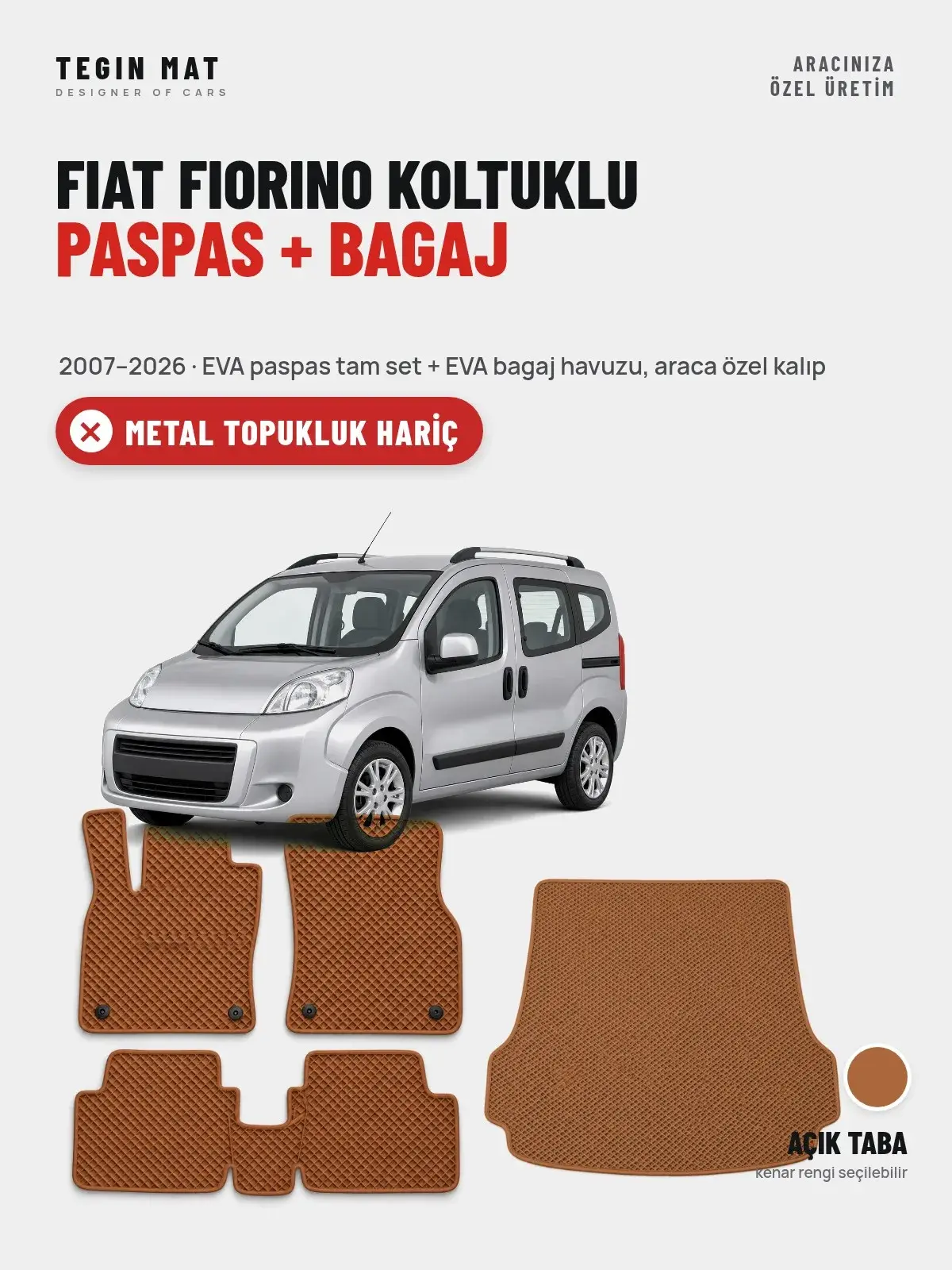 Fiat Fiorino Koltuklu EVA Paspas + Bagaj Havuzu Seti (2007–2026) Açık Taba – Metal Topukluk Hariç (1)