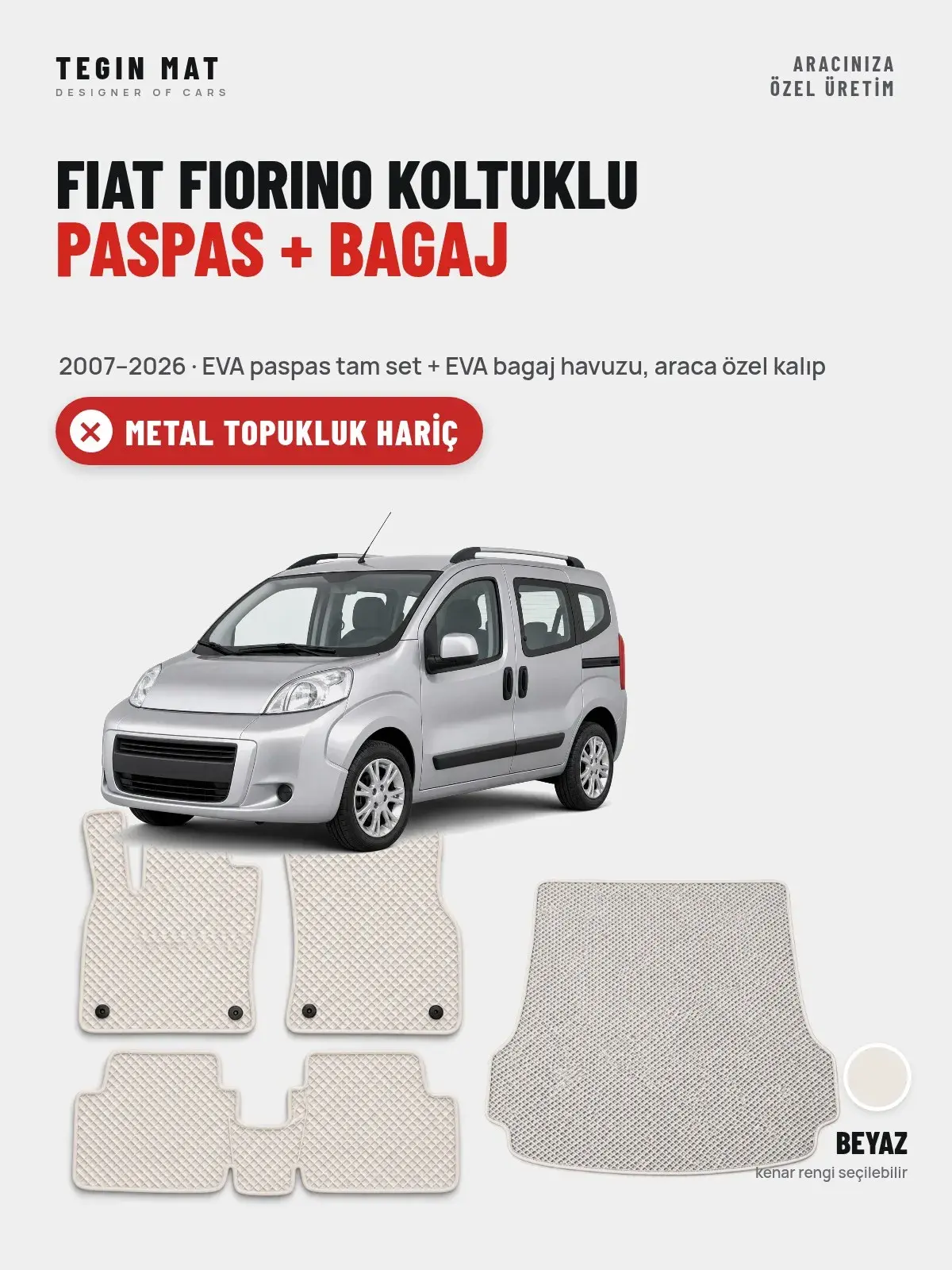 Fiat Fiorino Koltuklu EVA Paspas + Bagaj Havuzu Seti (2007–2026) Beyaz – Metal Topukluk Hariç (1)