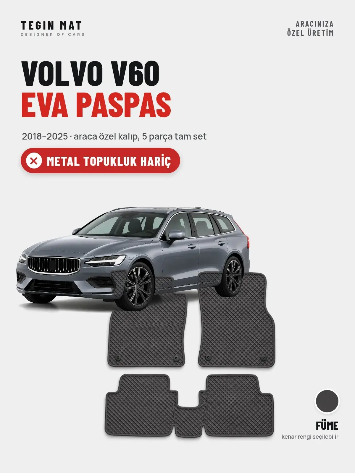 Volvo V60 EVA Oto Paspas Tam Set (2018–2025) Füme – Metal Topukluk Hariç (1)
