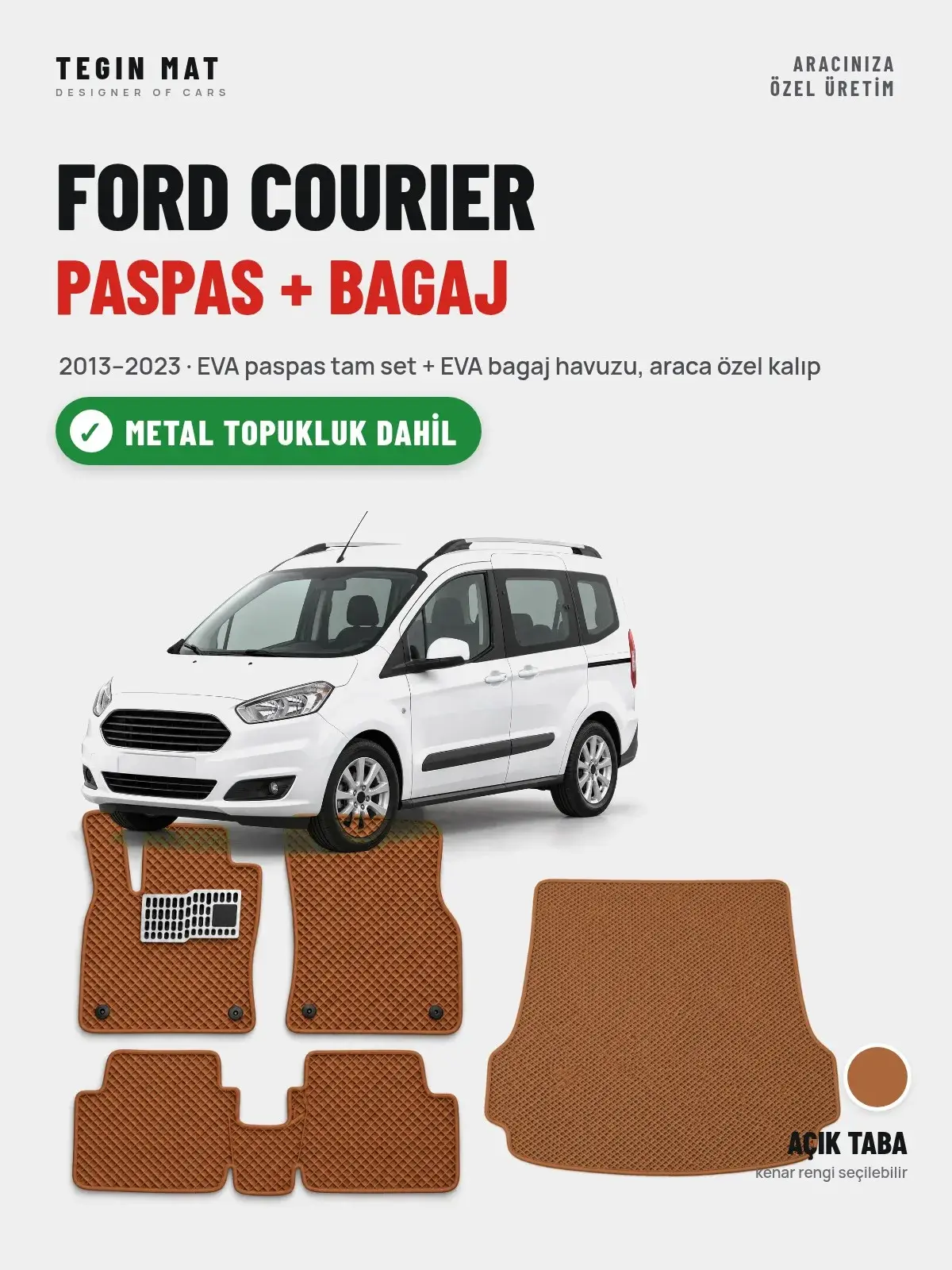 Ford Courier EVA Paspas + Bagaj Havuzu Seti (2013–2023) Açık Taba – Metal Topukluk Dahil (1)