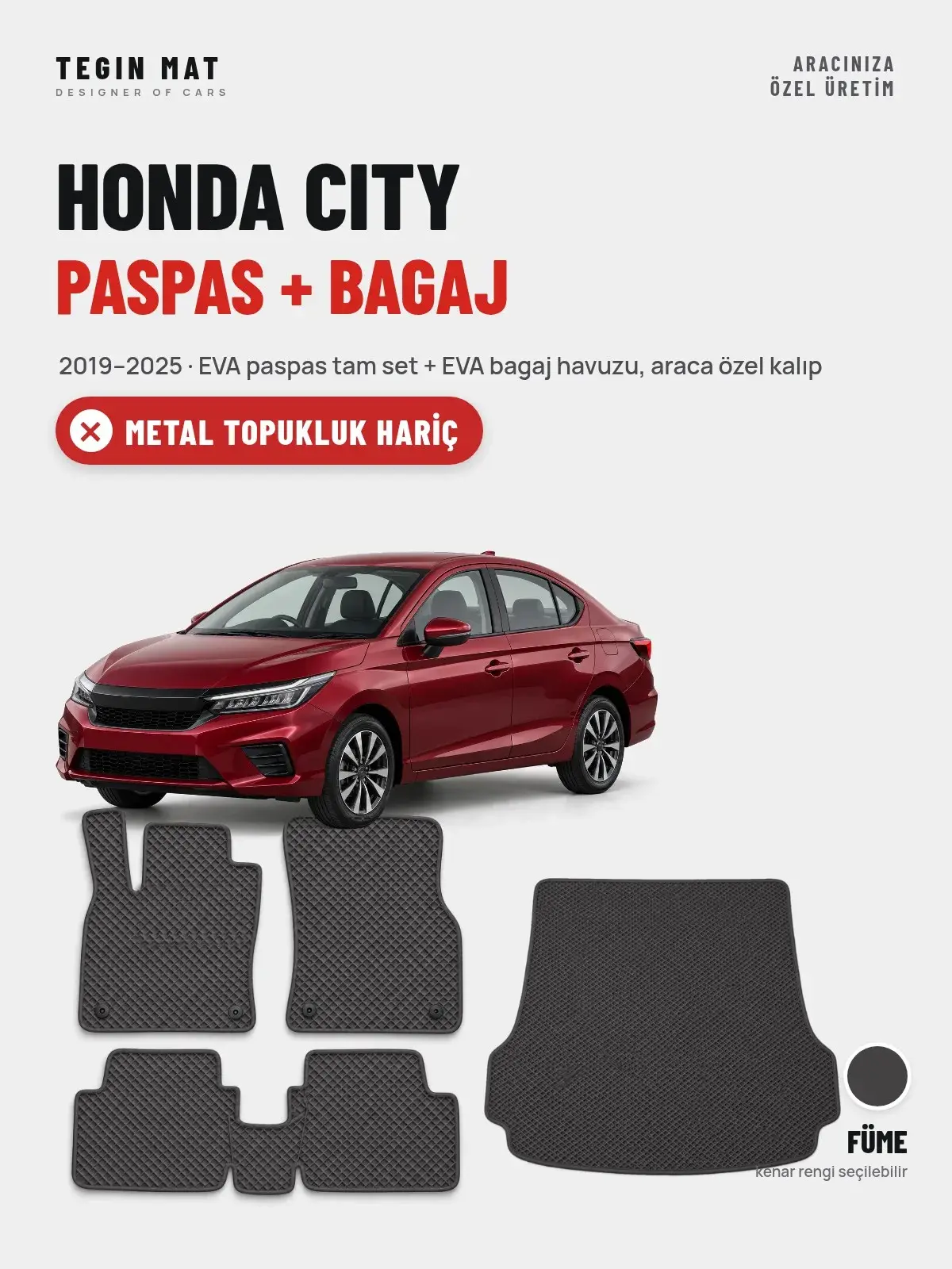 Honda City EVA Paspas + Bagaj Havuzu Seti (2019–2025) Füme – Metal Topukluk Hariç (1)