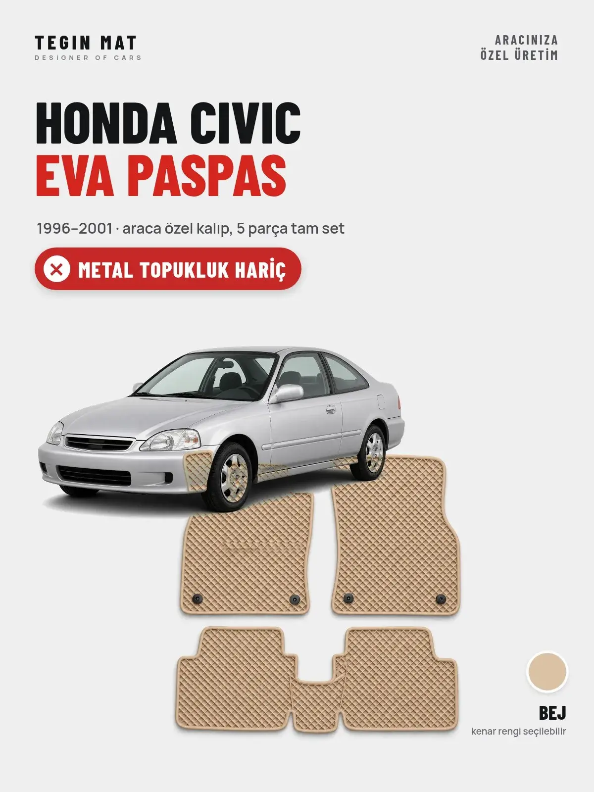 Honda Civic EVA Oto Paspas Tam Set (1996–2001) Bej – Metal Topukluk Hariç (1)